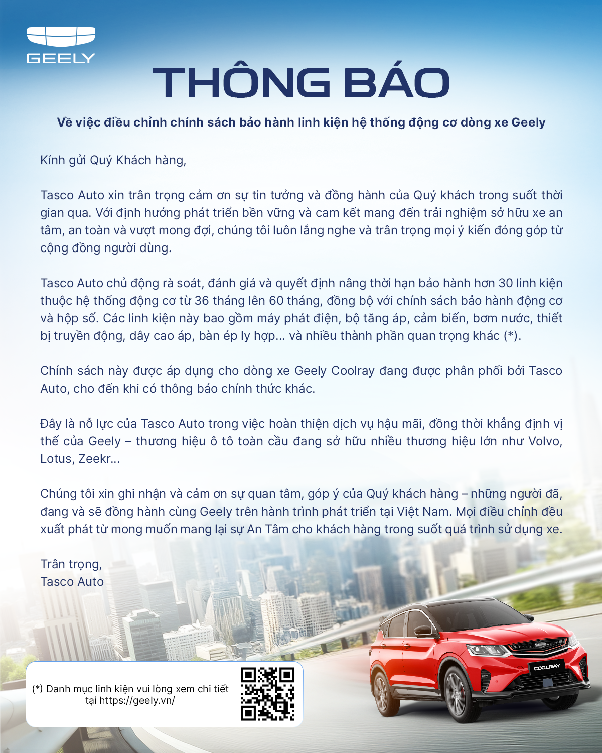 Chính sách bảo hành Geely Võ Văn Kiệt